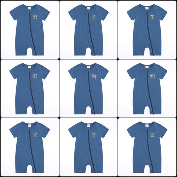 MONOGRAM-BABY ROMPER-*NWT* Short Sleeve Short Double Zipper Bodysuit Cotton Blue - Picture 14 of 16